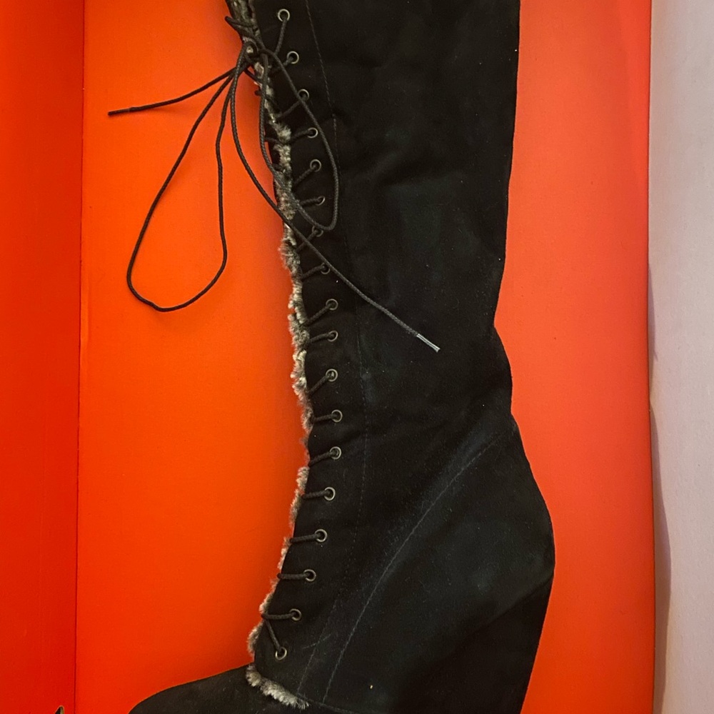 Black Lace-Up Knee-High Boots